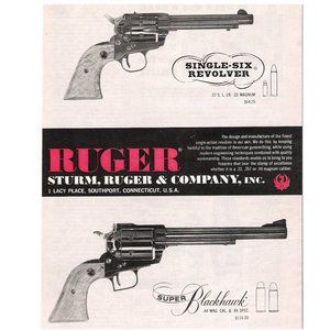 1961 Ruger Magazine Print Ad Super Blackhawk Single Six Revolver